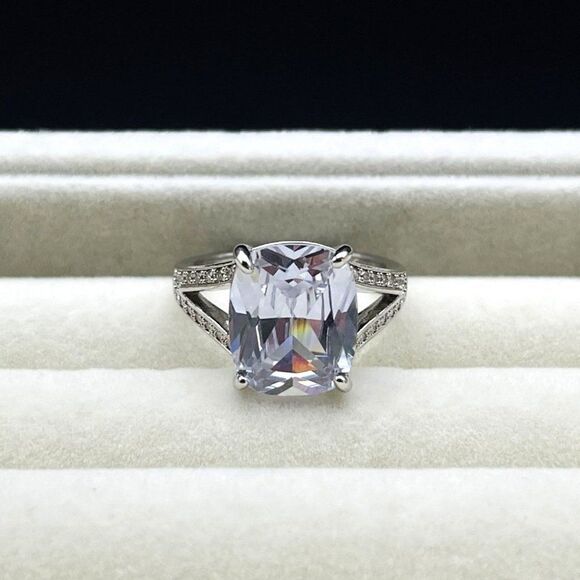 .925 Sterling Silver with White Diamond Cubic Zirconia Radiant Cut Ring Size 6 - Picture 4 of 9